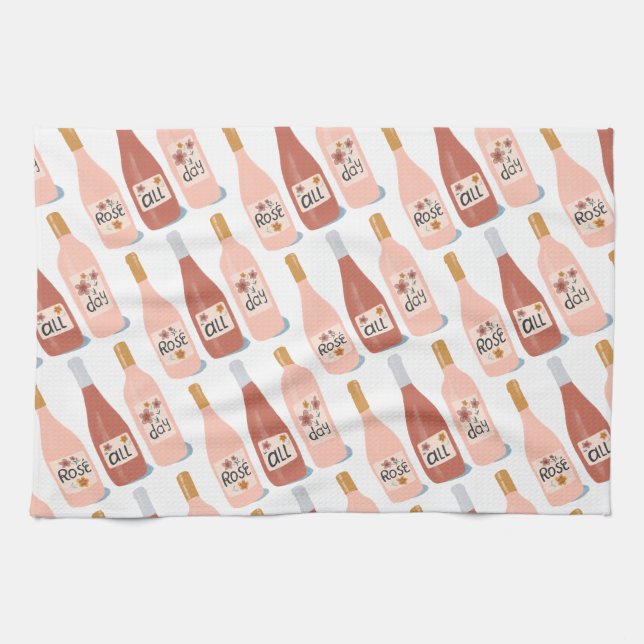 Rose ALL day wine lovers pattern Kitchen Towel (Horizontal)