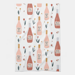 Rose ALL day wine lovers pattern Kitchen Towel
