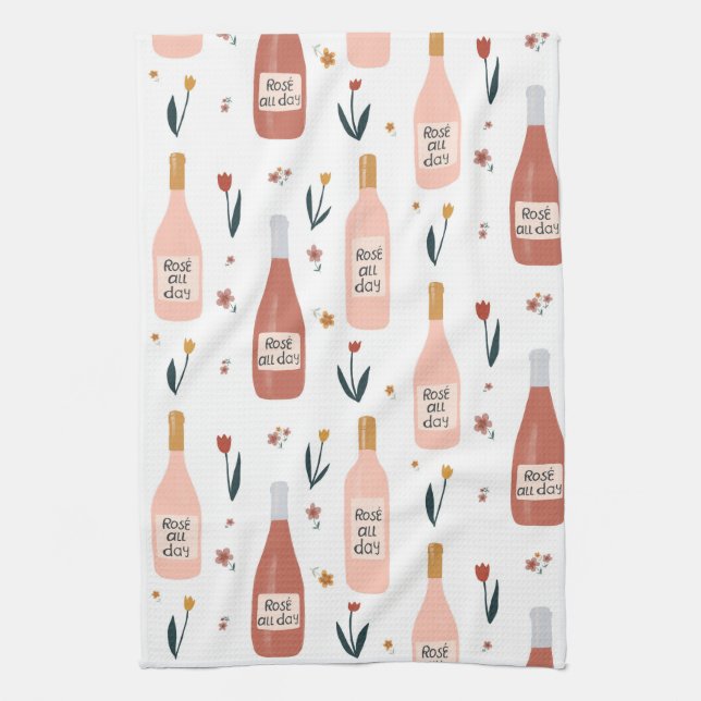 Rose ALL day wine lovers pattern Kitchen Towel (Vertical)