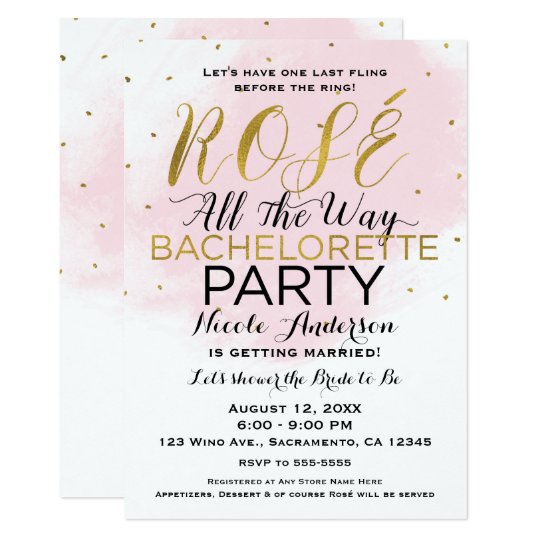 Rosé All the Way Bachelorette Party Pink & Gold Card