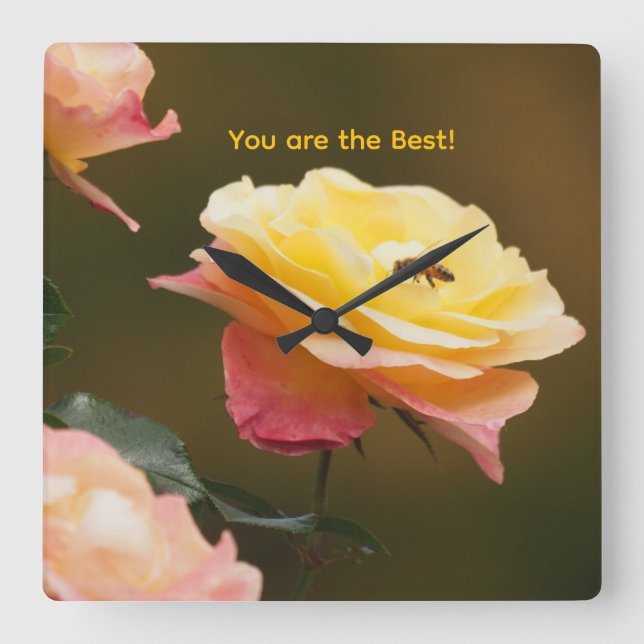 Rose and Bee Tote Square Wall Clock (Front)