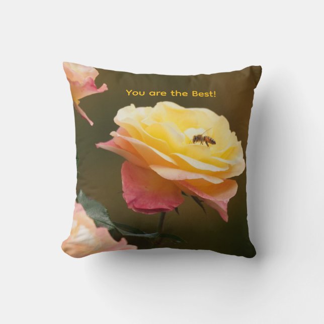Rose and Bee Tote Throw Pillow (Front)