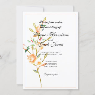 Rose and Berry Watercolor Stems Invitation