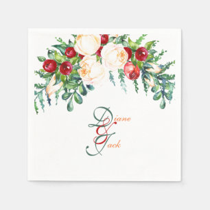 Rose and Berry Watercolor Stems Napkin