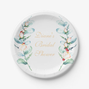 Rose and Berry Watercolor Stems Paper Plate