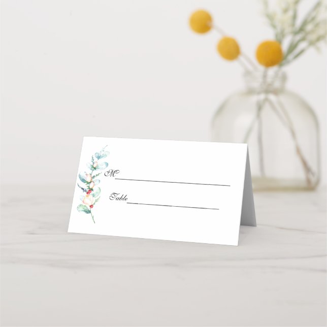 Rose and Berry Watercolor Stems Place Card (Front)