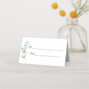 Rose and Berry Watercolor Stems Place Card