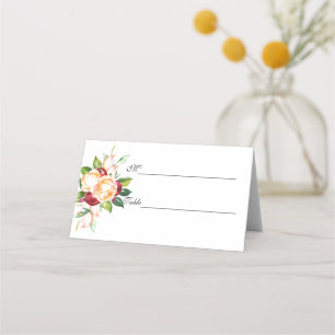 Rose and Berry Watercolor Stems Place Card