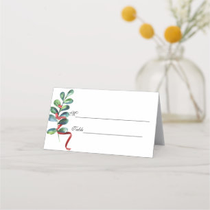 Rose and Berry Watercolor Stems Wedding Place Card