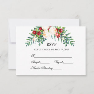 Rose and Berry Watercolor Stems Wedding RSVP Card