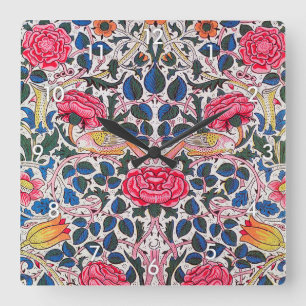 Rose and Bird, William Morris Square Wall Clock
