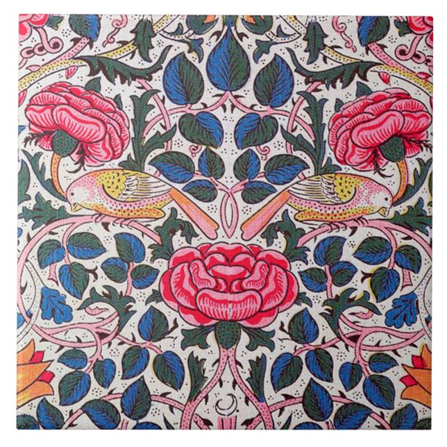 Rose and Bird, William Morris Tile (Front)