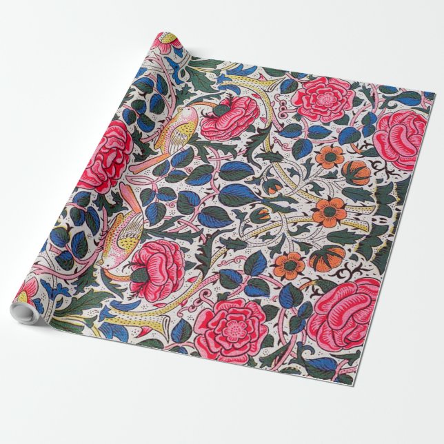 Rose and Bird, William Morris Wrapping Paper (Unrolled)