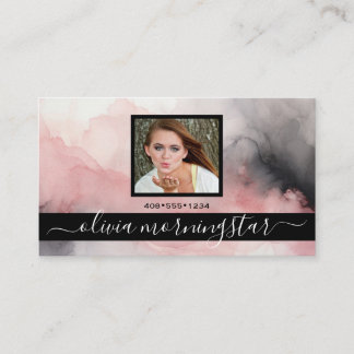Rose and Black Fluid Ink QR and Photo Business Card