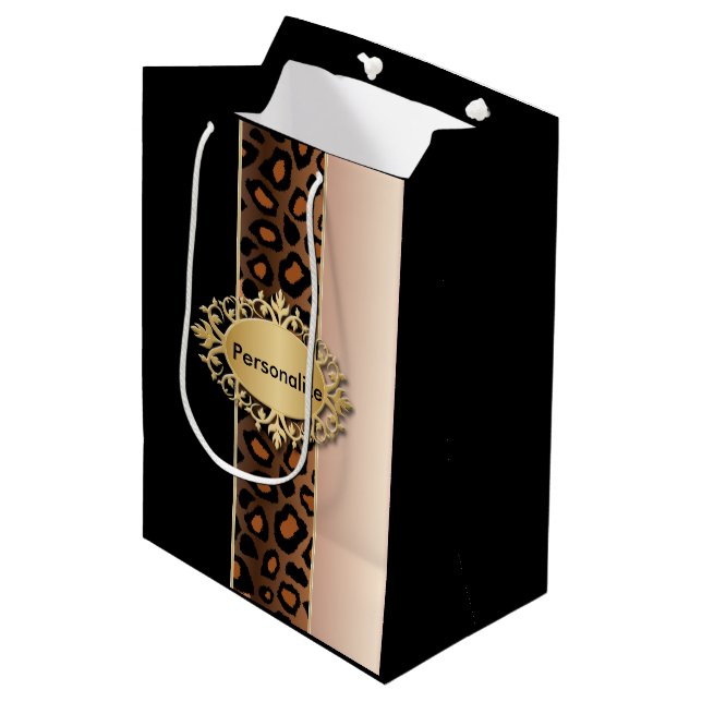 Rose and Black Leopard Pattern Medium Gift Bag (Front Angled)