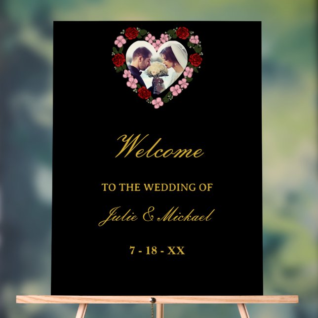 Rose and Black Wedding Welcome Sign  (Neutral)