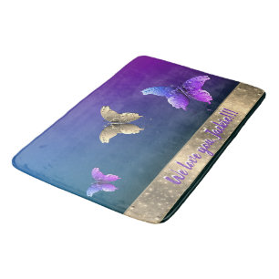 Rose and Butterfly Bath Mat w/Text