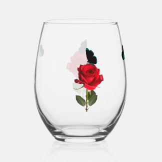 Rose and Butterfly Stemless Wine Glass