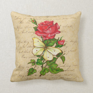 Rose and Butterfly Throw Pillow