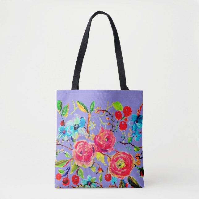 Rose and Cherry Blossom Periwinkle Tote Bag (Front)