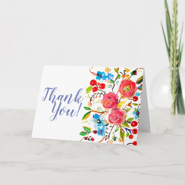 Rose and Cherry Blossom Thank You Card (Front)