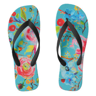Rose and Cherry Turquoise Flip Flops