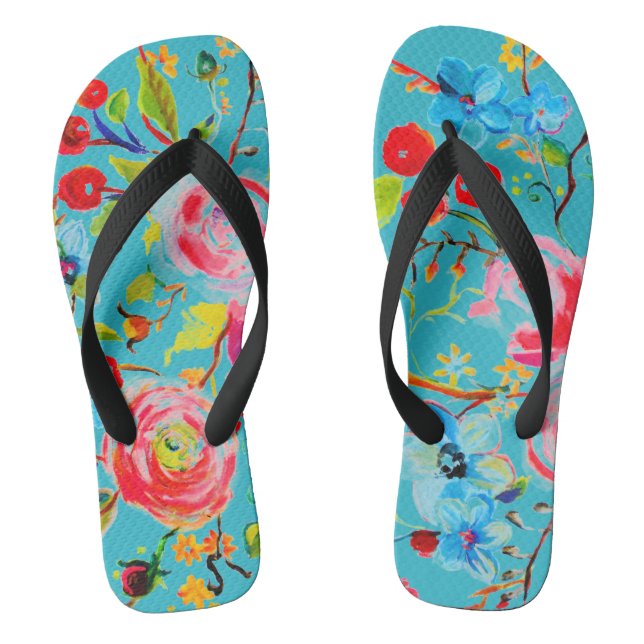 Rose and Cherry Turquoise Flip Flops (Footbed)