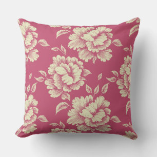 Rose and Cream Peony Toile de Jouy Throw Pillow
