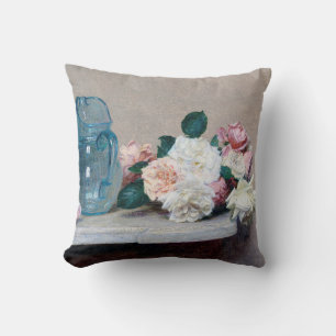 Rose and Glass Jug, Henri Fantin-Latour Throw Pillow