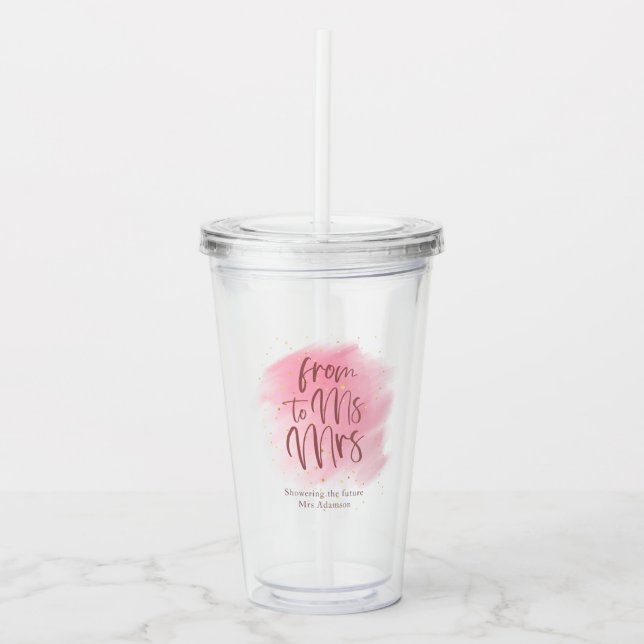 Rose and Gold Ms to Mrs Bridal Shower Square Acrylic Tumbler (Front)