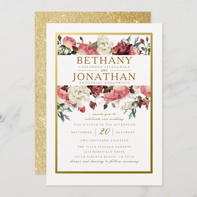 Rose and Gold Wedding Invitation (Front/Back)