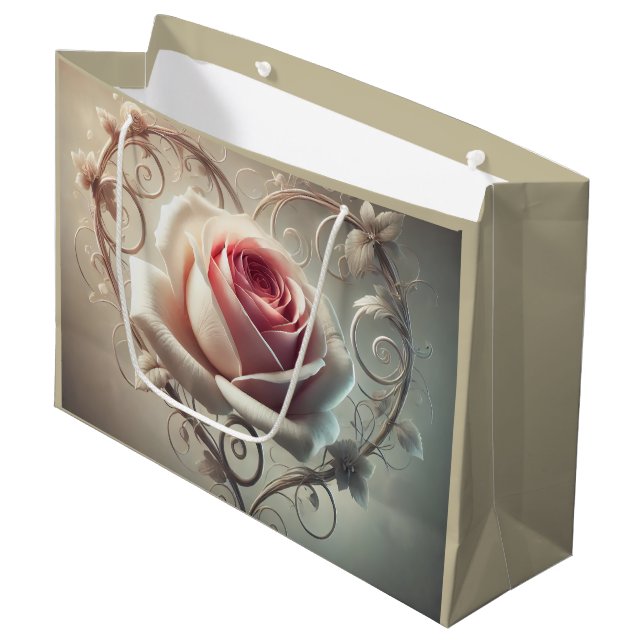 Rose and Heart Large Gift Bag (Front Angled)