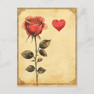 Rose and heart vintage love postcard