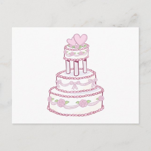 Rose and Heart Wedding Cake Postcard (Front)