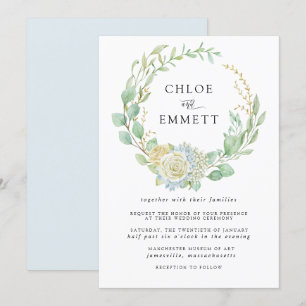 Rose and Hydrangea Floral Wedding Invitation