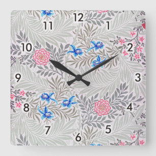 Rose and Larkspur, William Morris Square Wall Clock