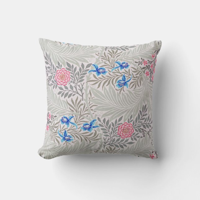 Rose and Larkspur, William Morris Throw Pillow (Front)