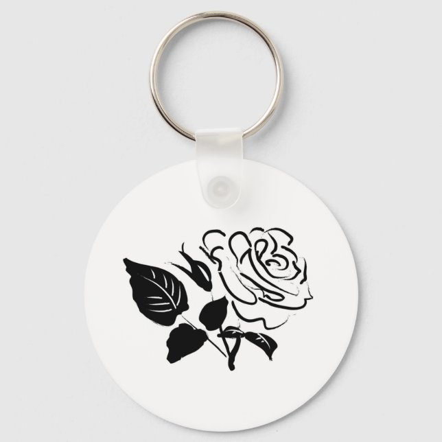 Rose and Leaves Sketch Keychain (Front)