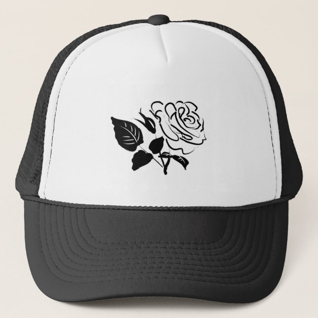 Rose and Leaves Sketch Trucker Hat (Front)