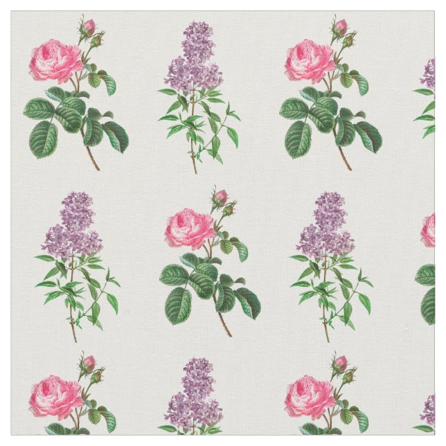 Rose and Lilac Botanical Print Fabric (Close Up)