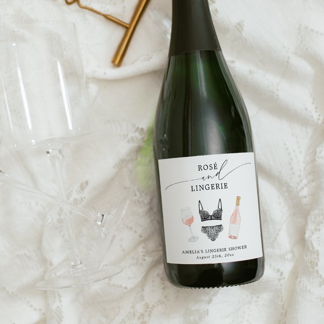 Rosé and Lingerie Bridal Shower Sparkling Wine Label (Creator Uploaded)