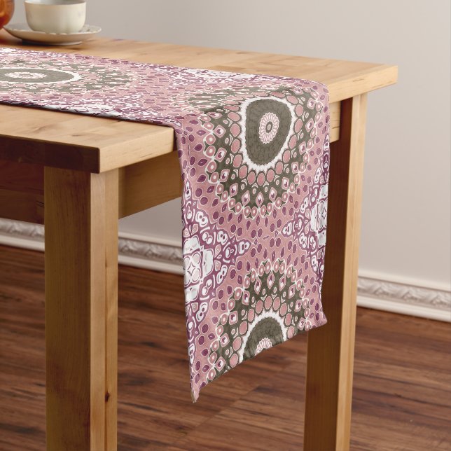 Rose and Mocha Mandala Pattern Floral Geometry Medium Table Runner (In Situ)