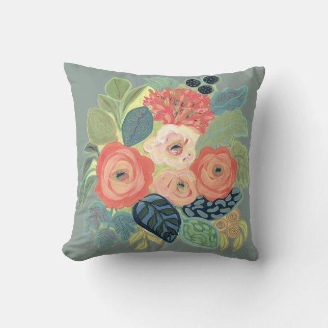Rose and Mum Pillow-Silver Sky Throw Pillow (Front)