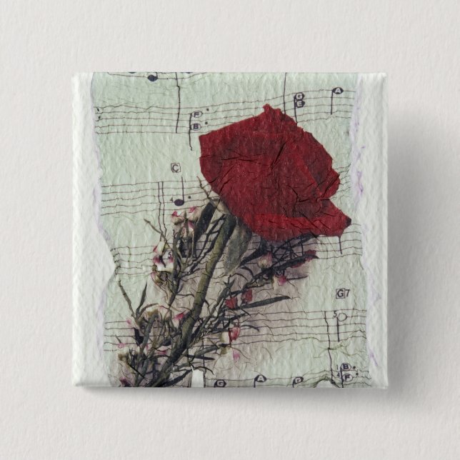 <Rose and Music> by Kim Koza 2 Inch Square Button (Front)