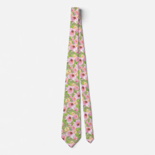 Rose and Peonies Lime Green Tie