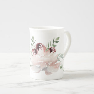 Rose and Peony Watercolor Bone China Mug