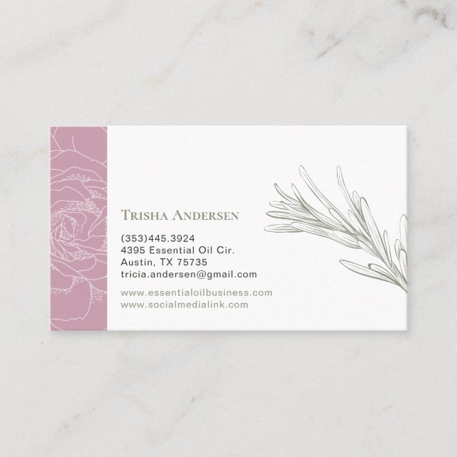 Rose and Rosemary Floral Botanical Herb Business Card (Front)