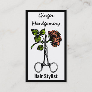 Rose and Scissors Hair Stylist Business Card