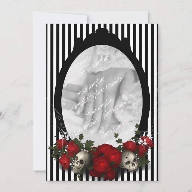 Rose and Skull Frame Goth Wedding Invitation (Front)