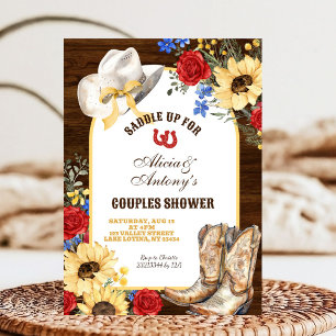 Rose and Sunflower Rustic Boots Couple Shower Invitation